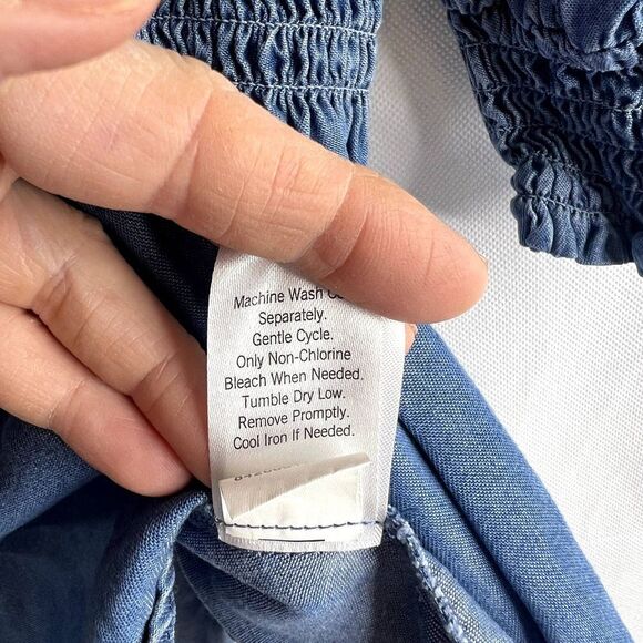 K/Lab Smocked Bodice Tencel Denim Blouse Size Small - Picture 10 of 11